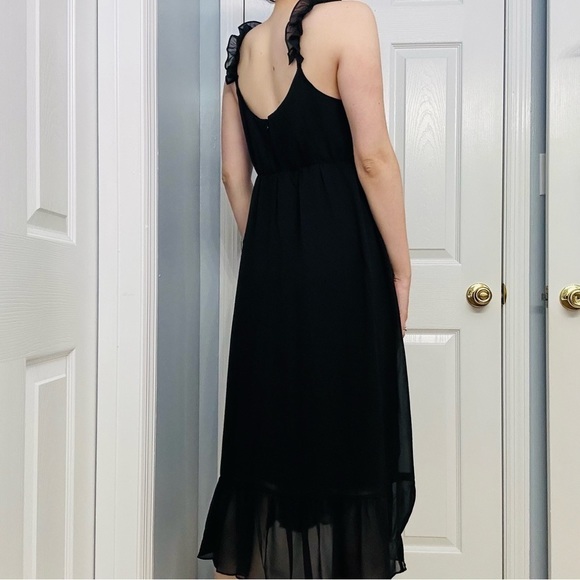 Madewell Dress Midi Black Ruffle V-Neck Whimsigoth Cocktail 8 Petite Medium - Picture 3 of 8